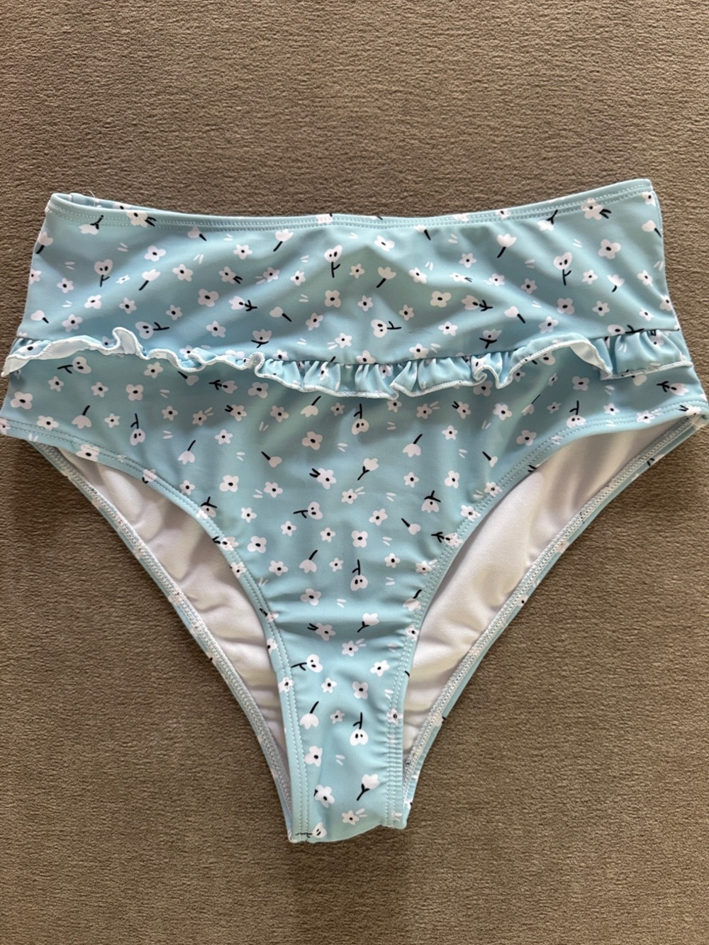 High-Waisted Floral Bikini Bottoms in Light Blue